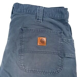 Vintage Carhartt Men Canvas Carpenter Short Faded Navy Blue Utility Workwear 36W